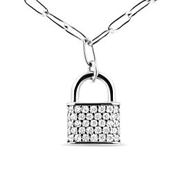 .925 Sterling Silver 1/4 Cttw Diamond Lock 16" Pendant Necklace with Paperclip Chain (H-I Color, SI2-I1 Clarity)