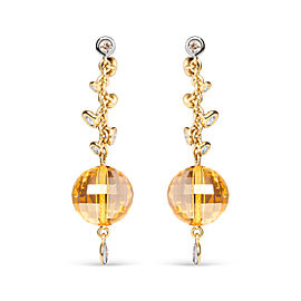 18K Yellow Gold 2/3 Cttw Round Bezel Diamond and 25mm Ball Shaped Yellow Citrine Gemstone Dangle Stud Earring (Brown and G-H Color, SI1-SI2 Clarity)