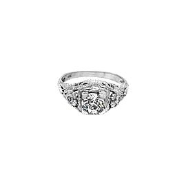 Art Deco 18 Karat White Gold Filigree Centre Ring Old European Cut Diamond Ring