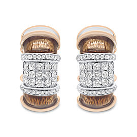 18K White and Rose Gold Flash Plated .925 Sterling Silver Clear Brown Enamel 1/6 Cttw Round Diamond Huggie Hoop Earrings (F-G Color, VS1-VS2 Clarity)