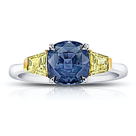 David Gross Greenish Blue Sapphire and Diamond Ring