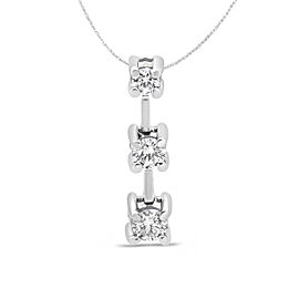 14K White Gold 3/4 Cttw Round Diamond Three-Stone Drop Pendant 18" Necklace - (H-I Color, SI1-SI2 Clarity)
