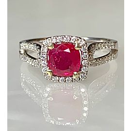 18K White Gold Cushion Cut Ruby Engagement Diamond Ring