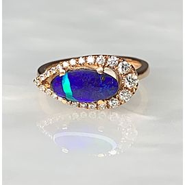 14K Rose Gold Pear Shaped Australian Opal Diamond Ring