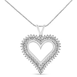 .925 Sterling Silver 2.00 Cttw Diamond Heart 18" Pendant Necklace (I-J Color, I2-I3 Clarity)