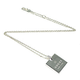 GUCCI 925 Silver Trademark Logo Square Chain Necklace LXGCH-140