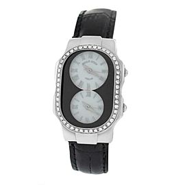 Ladies Philip Stein Teslar 2 Time Zone Steel Diamond 27MM Quartz Watch