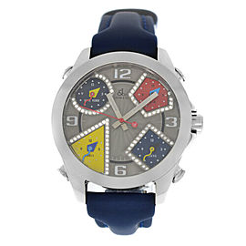New Unisex Jacob & Co. Five 5 Time Zone JCM-57DA 40mm Steel Diamond Watch