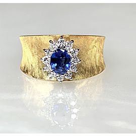 14K Yellow Gold Oval Cut Blue Sapphire Diamond Ring