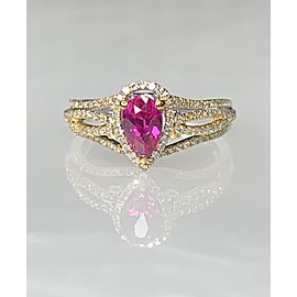 14K White and Yellow Gold Pear Shaped Ruby Diamond Ring