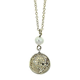 Tiffany & Co. Silver Nature Rose with Pearl Charm Necklace