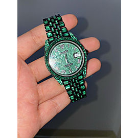 Rolex Datejust 40mm Stainless Steel Fully Iced Out Emerald Watch Jubilee Band