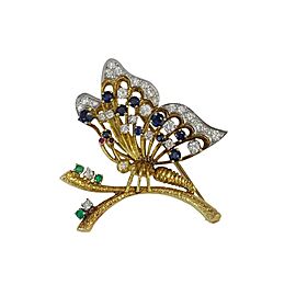 Vintage Butterfly Yellow Gold Brooch with Diamonds