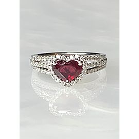 18K White Gold Heart Shaped Ruby Diamond Ring