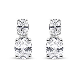 14K White Gold 1.0 Cttw Oval Lab Grown Diamond 2 Stone Drop and Dangle Stud Earrings (G-H Color, VS2-SI1 Clarity)