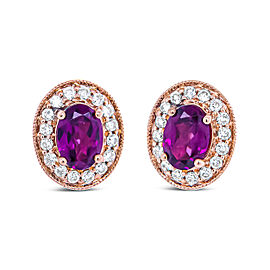 14K Rose Gold 7x5mm Oval Cut Garnet and 3/8 Cttw Round Diamond Halo Stud Earrings (G-H Color, SI1-SI2 Clarity)