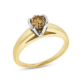 14k Yellow Gold 0.51ct. Champagne Diamond Solitaire Engagement Cathedral Ring Size 5.5