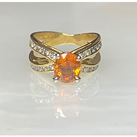 18K Yellow Gold Oval Cut Orange Sapphire Diamond Ring