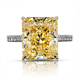 9 CARAT RADIANT CUT FANCY YELLOW DIAMOND ENGAGEMENT RING PLATINUM & 18K GOLD GIA CERTIFIED 8 CT FY SI1 BY MIKE NEKTA
