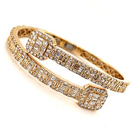 14K Yellow Gold Baguette Diamonds Open Cuff Bangle Bracelet