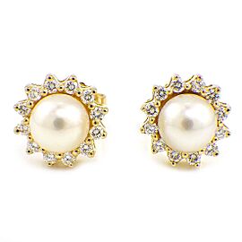TIFFANY & Co 18K Yellow Gold Pearl Pave Diamond Earrings