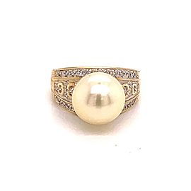 Diamond South Sea Pearl Ring 14k Gold Large 11.5 mm Certified $6,950 911035