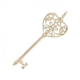 Tiffany & Co 18K Pink Gold Enchant Diamond Heart key Pendant E0284