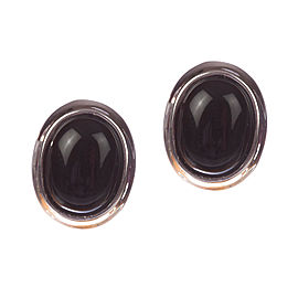 Sterling Silver Black Onyx Cabochon Earrings