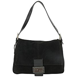 Fendi Black Suede Mama Baguette Shoulder Flap Bag 1115f15