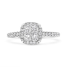 14K White Gold 1.00 Cttw Invisible Set Princess Diamond Composite Cushion Shaped Engagement Ring (H-I Color, I1-I2 Clarity) - Size 7