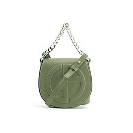 Giorgio Armani Logo Flap-top 27gk0124 Green Leather Cross Body Bag