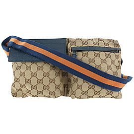 Gucci Navy x Orange Monogram GG Belt Bag Fanny Pack Waist Pouch 112g5