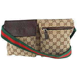 Gucci Brown Monogram Web Belt Bag Fanny Pack Waist Pouch 114g45