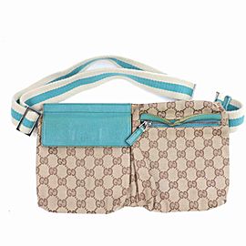 Gucci Belt Turquoise Web Monogram Fanny Pack Waist Pouch 871507 Brown Gg Canvas Cross Body Bag