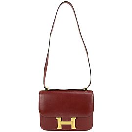Hermès GHW Bordeaux Box Calf Leather Constance 23 Crossbody Flap Bag 3her1018
