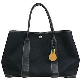 Hermès Garden Party With Pear Fruit Charm 870827 Black Canvas Tote
