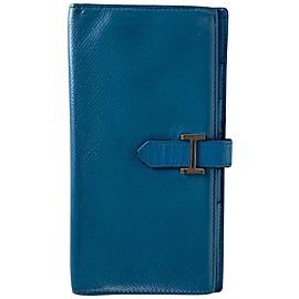 Hermès Jean Bearn Wallet Bifold Long 11h68 Blue Leather Clutch