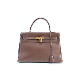 Hermès Brown Epsom Leather Retourne Kelly 32 Bag 1H68