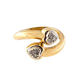 18K Yellow Gold 0.36ct Diamond Two Heart Swirl Ring Size 6.25