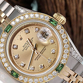 Rolex Datejust Champagne Diamond Dial Bezel with Emeralds and Diamond Lugs