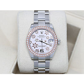 Rolex Lady-Datejust Stainless Steel Rare Rose Flower Silver Factory Dial with Diamond Bezel