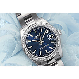 Rolex Lady-Datejust Stainless Steel Blue Index Dial with Diamond Bezel Oyster