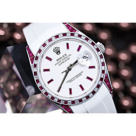 Rolex Datejust Stainless Steel Watch with Custom Rubies and Diamonds, Rubber Band