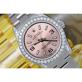 Rolex Oyster Perpetual Stainless Steel Ladies Watch with Diamonds Pink Salmon Dial