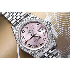 Rolex Datejust 26mm Stainless Steel Pink Roman Dial Diamond Bezel, Lugs Ladies Watch