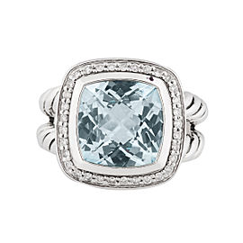 David Yurman Silver Blue Topaz Diamond Cerise Ring Size 5