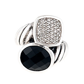 David Yurman Sterling Silver 0.25ct. Diamond and Black Onyx Bypass Ring Size 6