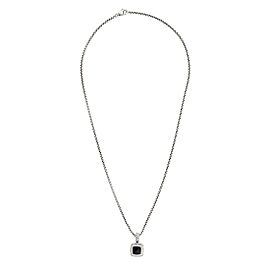 David Yurman Petite Albion 925 Sterling Silver Onyx and 0.17ct Diamond Pendant Necklace