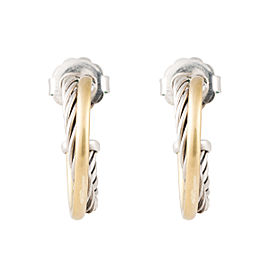 David Yurman 18k Yellow Gold and Sterling Silver Cable Cross Over Earrings