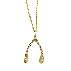 Jennifer Meyer 18K Yellow Gold Diamond Wishbone Pendant Necklace